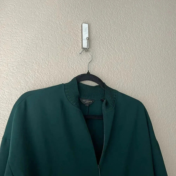 Ted Baker London Bianka Zip-Neck Blouse Size 1 4 Forest Green Mock Neck - Picture 5 of 10